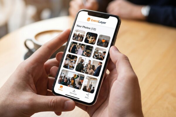 Personalised EventLayer photo gallery displayed on a smartphone screen